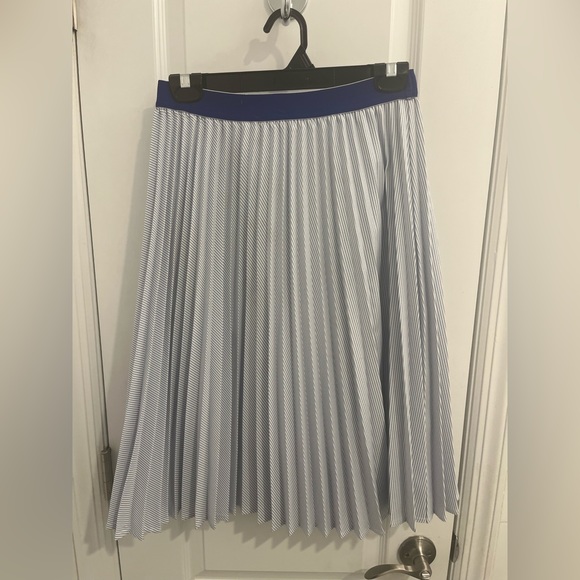 YAL Women’s Navy Pleated Striped midi skirt - Picture 1 of 4
